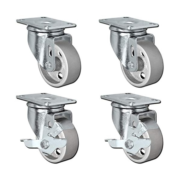 Casterhq All Steel Swivel Plate Caster Wheels W/ Brakes Locking, PK4 3ISCSO4 - main